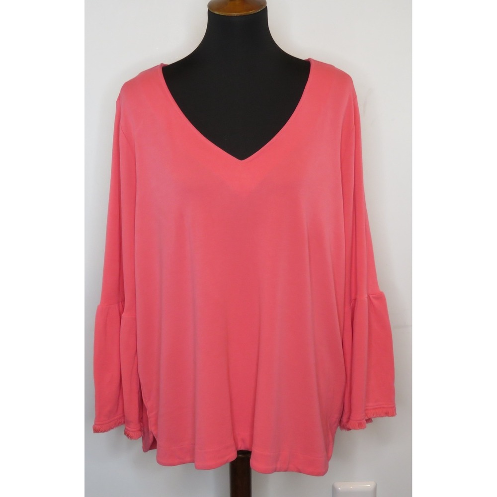 CROWN & IVY Womens 3X Coral Bell Sleeve V Neck Knit Shirt Top Tunic NWOT